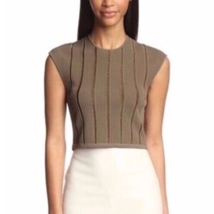 Ronny Kobo NWT Kimberly Top Metallic Stripe Olive Green Size Large L Cropped